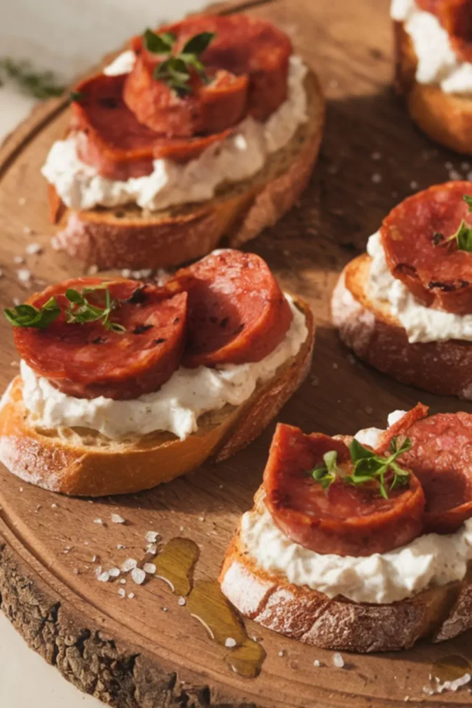 Crostini with Creamy Ricotta and Chorizo