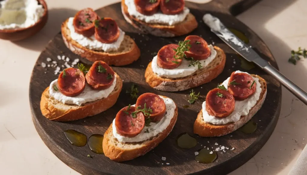 Ricotta and Chorizo Crostini