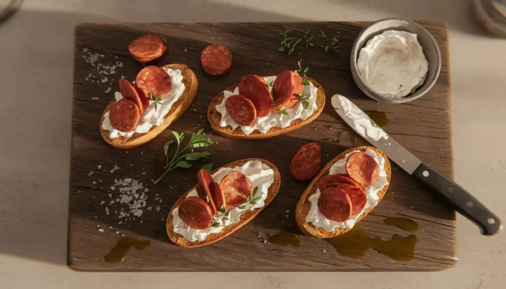 Ricotta and Chorizo Crostini