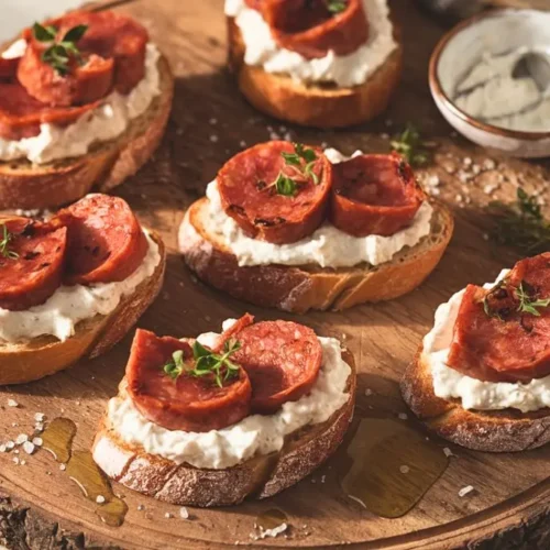 Ricotta and Chorizo Crostini