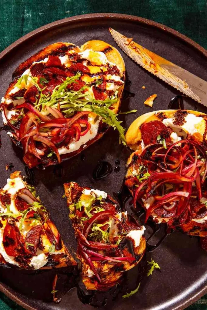 Roasted Bell Pepper and Goat Cheese Crostini