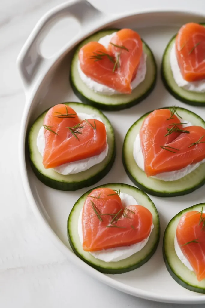 Smoked Salmon and Cream Cheese Cucumber Hearts